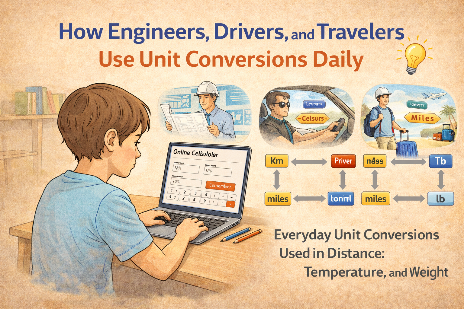 illustration showing how engineers drivers and travelers use unit conversions daily