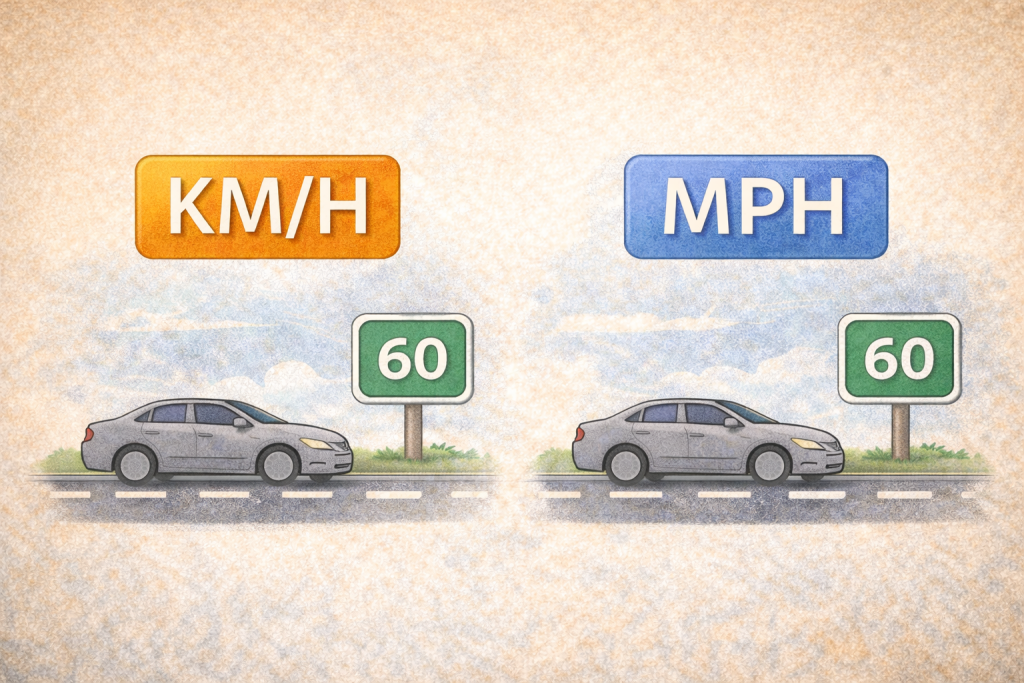 km h and mph speed comparison with road icons