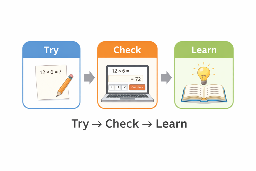 try check learn study process showing how students use online calculators to learn faster